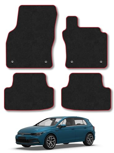 VW Golf (2020+) Carpet Car Mats | Red Edge Trim Tailored Fit Floor Mats Full Coverage Protection Accessories Easy Clean Anti Slip Made in the UK