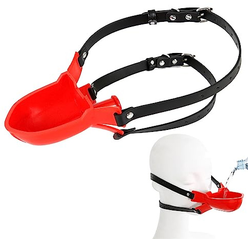Jinqian Mund Plug Gag Urinal Piss Trichter Homosexuell Mouth Ball Knebel Mundknebel Oralsex SM Bondage Einstellbar Harness Set Slave Extrem Sexspielzeug für Frauen Männer Paare (Rot)