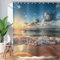 ASDCXZ Rideau de Douche Palmiers Plage 180x220 cm, Bord de mer d'été Plage de Sable Bleu Ciel Soleil Vague Lavables Textile Rideau Douche imperméable pour Baignoire avec 12 Crochets