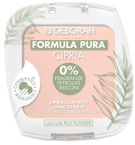 Deborah Milano Mattes Kompaktpuder BIO PURE Formel, natürliche und biologische Inhaltsstoffe, Finish Matte, leichte und samtige Textur, ohne Parabene, Silikon, Duftstoffe, Farbe: Fair 1, 10 g
