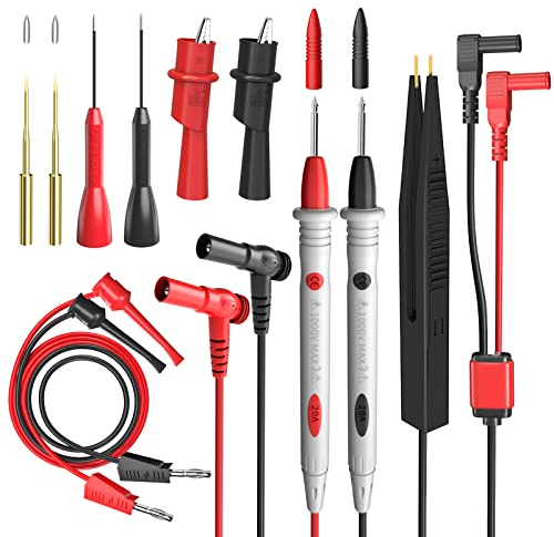 Cleqee Multimeter-Messleitungen Kit 13 Stück Digital Electrical Test Probes Set mit Krokodilklemmen, stapelbaren Bananenstecker zu Testhaken Drähte, Test Pinzette für Digital Electrical Testing
