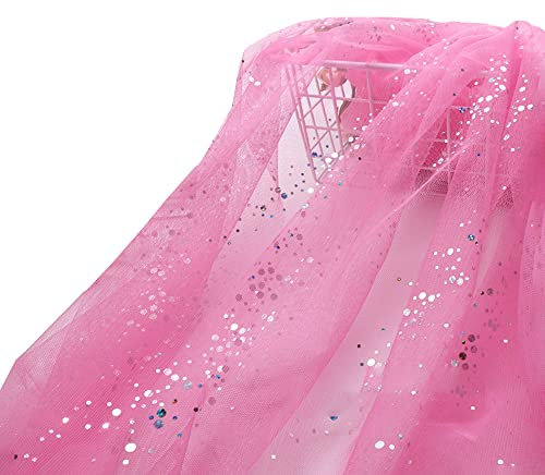 Wambere 160cm x 2m Tüll Stoff,Glitzer Tüll Dekostoff mit kleine Pailletten Dekostoff Tüll Stoff für Hochzeit Party Bankett Deko Handwerk Hochzeit Tischedeko Geschenk Bogen Dekostoff,Dunkelrosa