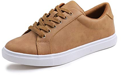Feversole Women's Featured PU Leather Lace-Up Sneaker,Sneakers Stringate in Pelle PU da Donna Bronzo 39EU