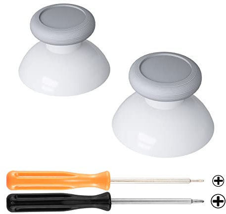 eXtremeRate Recambios de Joysticks para Nintendo Switch Pro Controlador, Analógico 3D Thumbsticks Palanca de Reemplazo con Destornillador para NSP, Robot Blanco & New Hope Gray