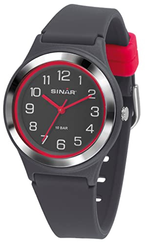 SINAR Mädchen-Armbanduhr Jugend Sportuhr Fitness Analog Quarz 10 Bar wasserdicht Silikonband Grau Pink XB-48-11