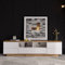 BTM Meuble TV Moderne, Banc TV Moderne avec revêtement Brillant et Grain de Bois, pour Salon, Salle à Manger, Chambre, Blanc et Bois Naturel,180x38x46 cm