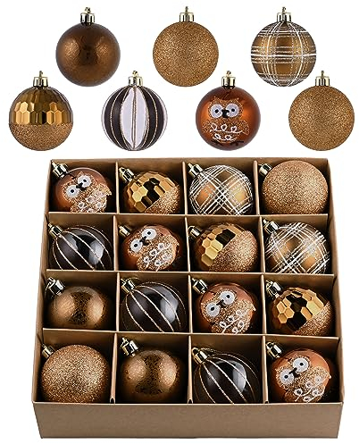 Valery Madelyn Christmas Tree Decorations Copper Baubles,16pcs 6cm Woodland Copper and Gold Christmas Ball Ornaments for Christmas Tree Decorations