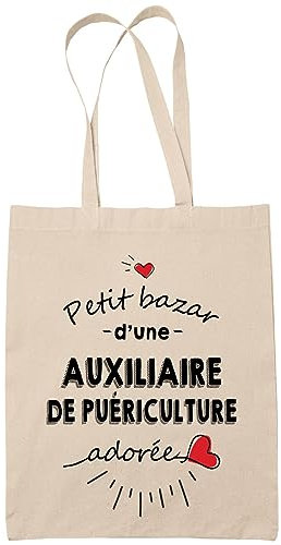 Planetee Tote bag Auxiliaire de puériculture adorée femme | Idée Cadeau Sac cabas Bandoulière, Sac de Plage | Imprimé en France