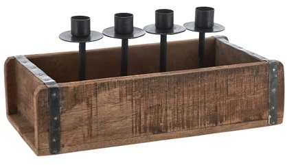 Ziegelform Adventsleuchter 30 x 15 cm - für 4 Stabkerzen - Weihnachts Kerzenständer aus Holz - Vintage Deko Holzkiste Kerzenständer Weihnachtsdeko Tischdeko Used Look