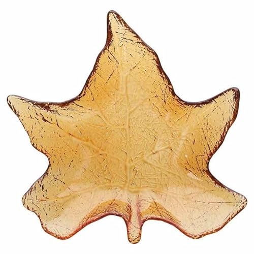 Andrea Fontebasso Piatto Foglia Cm 23x23 Marsala Vetro Giallo Linea Marsala