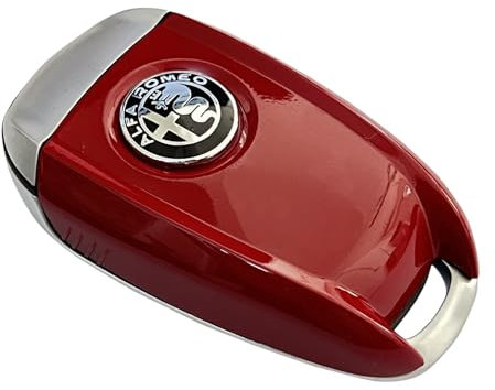 Schlüsselhülle aus ABS-Kunststoff, Karbonfaser-Stil, 3D-Farbe, schwarzes Logo, Ersatz für Alfa Romeo Giulia Stelvio Tonale (schwarzes Logo, rot)