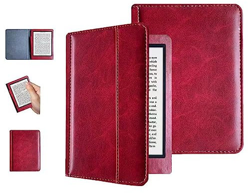 Étui Kobo Glo 6 N613/N437 - Housse en Cuir PU Classique Luxe Mode Smart pour E-reader avec Mise en Veille/Réveil Automatique (Rouge Vin)