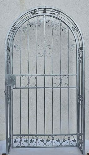 Tor Gartentür Pforte Rosenbogen mit Tür Monaco-RBGT-RBS 100/200 Schloss Verzinkt Verzinkt verstellbare Torbänder, deutsches Markenschloss Rundbogen Stabil massiv Rankbogen Gartenbogen 100 cm 1m