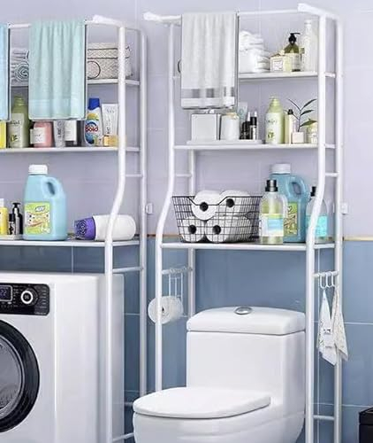 SNOWDVANCE Estante de Almacenamiento para Baño, Organizador de Hierro Acero Encima Inodoro,Lavadora, Mueble, Ahorra Espacio de 3 Niveles 47 x 25 x 160cm. Blanco