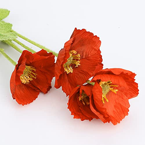RXMORI 6 Stück Rote Künstliche Mohnblumen, Seidenblumen, 58,5 cm, Rote Mohnblumen, Künstliche Blumen, Dekorative Künstliche Rote Mohnblumen für Hochzeit, Brautstrauß, Zuhause, Party,(#8)