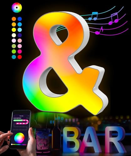 LED Buchstaben Lichter Alphabet - LED Brief Licht mit USB-Netzteil,APP-Kontrolle Musik Sync Dimmbar für Geburtstag Weihnachten Hochzeit Party Valentinstag & Festival Dekoration (&)