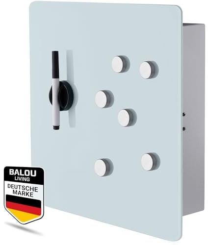 BALOU LIVING Schlüsselkasten modern aus Glas 33x33x6,8cm - XXL Schlüsselaufbewahrung - Memoboard magnetisch - Schlüsselschrank groß, milchglas