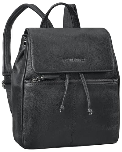 STILORD 'Jette' Kleiner Damen Rucksack Elegant Cityrucksack Echtleder Tagesrucksack Vintage Frauen Lederrucksack schicker Damenrucksack, Farbe:obsidian schwarz