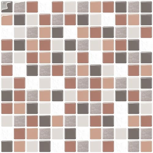 3D Mosaik Fliesenaufkleber, 10 stück Selbstklebende Fliesenaufkleber Bad Fliesen, Selbstklebend Fliesendekor Wand Grau/Braun Fliesen Aufkleber,23.6X23.6cm