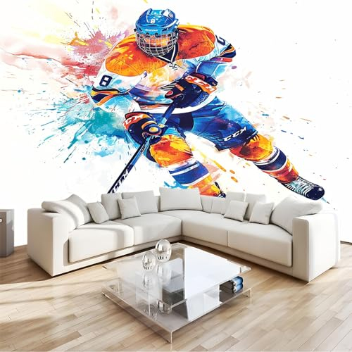 3D Fototapete Eishockey -Wanddeko, Wandbild, Wandtapete - Hochwertige Wanddekoration - 150 x 105 cm Vlies Tapete Wohnzimmer Schlafzimmer