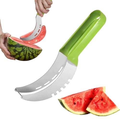 Wassermelonen Schneider | Multifunktionaler Melonenschneider | 2024 Neu Edelstahl Obstschneider mit Ergonomischem Griff | 2 in 1 Melonen Würfel Wassermelonen Messer Clip für Küchen Gadgets