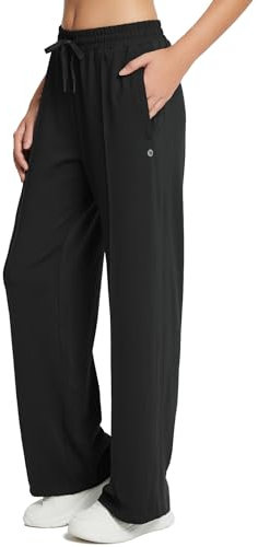 baleaf Jogginghose Damen gerades Bein Sporthose Reißverschlusstasche Sweatpants Atmungsaktive Jogginghose mit streifenl Schwarz S