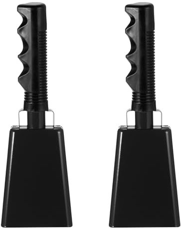 PATIKIL 9 Pouce Cloches de Vache pour les Matchs de Football, 2Pcs Cloches en Vrac Cloche de Vache en Métal avec Poignée pour Compétition d'Encouragement Marathon DIY, Noir