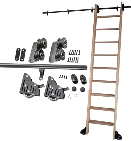 IisrAr Rollbare Bibliotheksleiter, Gleitleiterschienensatz, für Bücherregale und Lager, Hochleistungs-Gleitschienen | 3,3 bis 24 Fuß Lange Rollleiterschienen/Rollen, komplettes Set (ohne Leiter) (6