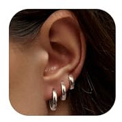 YADOCA 3 Paar Herren Ohrringe Creolen Ohrringe Set Edelstahl Hypoallergen Silber Creolen Ohrring für Männer Frauen 12/16/20mm