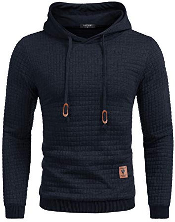 COOFANDY Herren Kapuzenpullover Hipster Langarm Kordelzug Karierten Jacquard Pullover Hoodies Sweater XL Navy blau