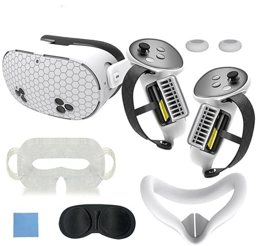 Silicone Cover Set Compatible with for Meta Quest 3S Accessories, Protective Cover Set Includes Face Cover, Controller Grip Cover, Soft Shell Cover (White)