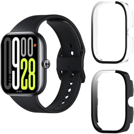 Aerku Funda Compatible con Xiaomi Redmi Watch 5, 9H HD Anti-Choque Parachoques Anti-rasguños Protector Duro PC Marco Cristal Templado Protector de Pantalla Funda - Transparente&Negro