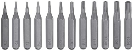 QUARKZMAN Set di 12 punte per cacciavite Torx T1-T20H, attacco esagonale da 5/32, lunghezza 28 mm, stella magnetica a 6 punti, testa esagonale S2, in acciaio