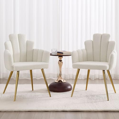 Ya-Home Chaises de Salle à Manger en Fausse Fourrure Chaise de Cuisine Moderne avec Pied Doré Chaise de Salle à Manger Lot de 2,Blanc