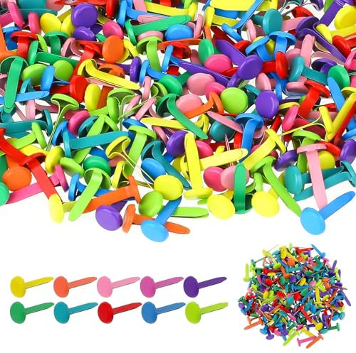 HJIAMA 400 Stück Rundkopfklammern, Rundkopf Musterklammern, Bunt Musterbeutelklammer mit Aufbewahrungsbox, für Scrapbooking, Papier, Karten