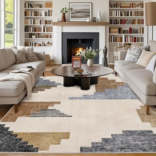 Chicnix Teppich Wohnzimmer 200x300, Großer Teppich Waschbar Kurzflor rutschfest, Moderner Geometrisch Patchwork Muster Design Teppiche für Schlafzimmer Kinderzimmer Büro Esszimmer, Blau Grau