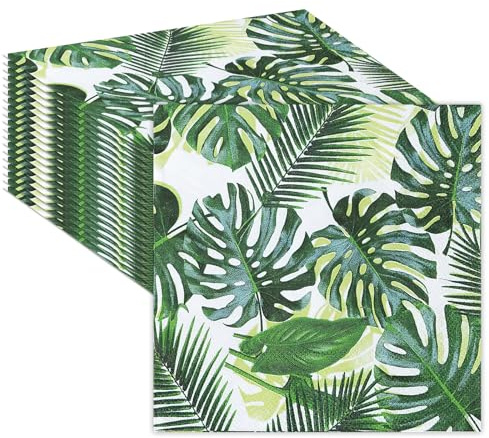 20pcs Tropical Leaves Foliage Paper Napkins, Palm Leaf Serviettes, Tropical Cocktail Napkins Paper, Plant Palm Leaf Napkins for Hawaiian Party Kids Jungle Party Summer Parties Supplies