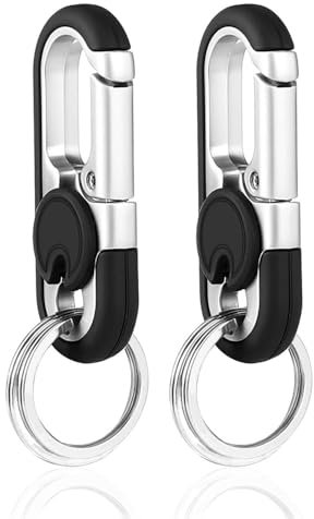 2 Pièces Porte-clés, Anneau Porte Clé en Alliage de Zinc, Porte-clés de Voiture avec 4 Porte-Clés,Mini Outil d'extérieur, Mini Mousqueton pour Homme et Femme (Noir)