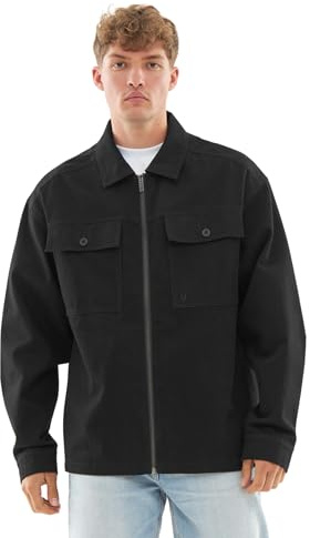 Johnny Urban Overshirt Herren Schwarz - Cameron - Oversize Jacke für Frühling & Sommer - Hemdjacke mit Reißverschluss - Freizeithemd - 100% Baumwolle