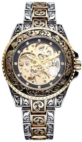 JewelryWe Herrenuhr Vintage Skelett Automatikuhr 36 Stunden Gangreserve Automatisch Mechanische Armbanduhr Herren Edelstahl Automatik Uhr mit Leuchtzeiger, Diamantskala & Drehbare Lünette