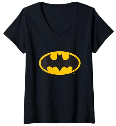 Damen Das legendäre klassische Batman-Logo T-Shirt mit V-Ausschnitt