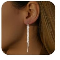 Glitzer Ohrhänger Silber Hängend, Silberkette Piercing Silber Mit Lange Anhänger, Wasserfest Tropfen Ohrpiercing Schmuck Hypoallergene Ohrstecker Schmuck für Mädchen Damen