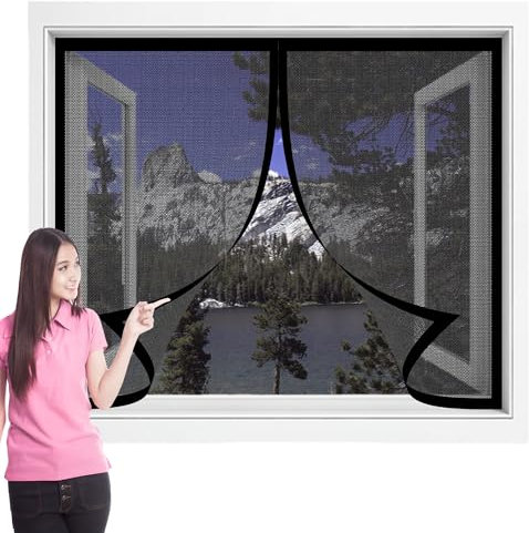 Mosquitera para Ventanas de Aluminio 120 x 100 cm sin Taladrar Cortina Magnética Pegado Magnético Cierre Automático para Marco de Ventanas, Negro