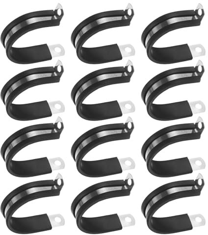 M METERXITY 12-Pack Cable Clamps, 1-3/8 Inch/ 35 mm 304 Stainless Steel Rubber Cushioned Insulated Cable Clamp R Shape Metal Holder for Tube/Wire/Pipe/Loop Installation