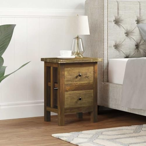 Qnhdfrt Massiver Mahagoni Nachttisch mit 2 Schubladen Rustikaler Stil Handgefertigt 40x30x51 cm für Schlafzimmer Wohnzimmer Beistelltisch
