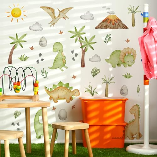 AMIGO Wandtattoo XXL Dinosaurier Groß Wandaufkleber Kinder Dino Pflanzen Vulkan Wandsticker Wanddeko für Jungen Babyzimmer Kinderzimmer Spielzimmer