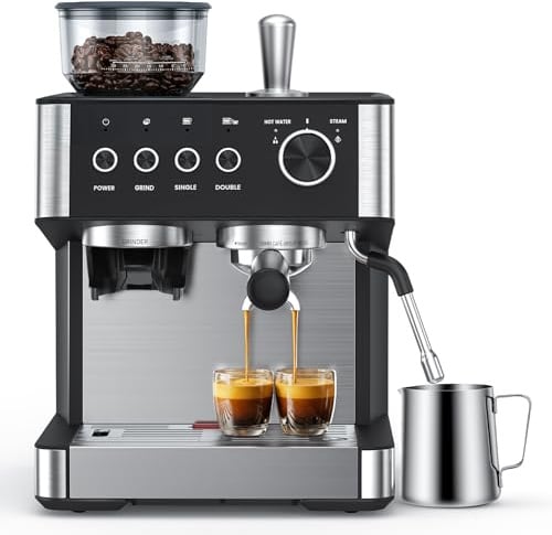 COWSAR Espressomaschine mit Mahlwerk & Milchaufschäumer – 15 Bar Pumpendruck, 30 Mahlgrade, Schnellaufheizung, 2,5L Wassertank – Für Espresso, Cappuccino, Latte Macchiato zu Hause & Büro