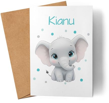 Kiddle-Design Elefant Karte Kinder Personalisiert mit Name - Grußkarte als Geburtstagskarte - Faltkarte mit Elefant-Motiv als Geldgeschenk für Jungs & Mädchen