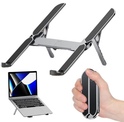 KZARYVEXIS Laptop Ständer, Höhenverstellbar 6-Stufen, Mini Aluminium Laptopstand Tragbar Faltbar mit Belüftung & Kühlung, für MacBook Air Pro, HP, Dell und alle 10-17,3 Zoll Laptops, Notebook, Tablet