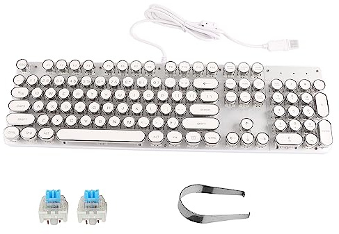 Kannlbaox 900-5 White Mechanical Keyboard, Mechanical Gaming Keyboard with Retro Round Keycaps, Durable Metal Frame and Custom Switches for PC, Plug and Play QWERTY Layout Computer Parts
